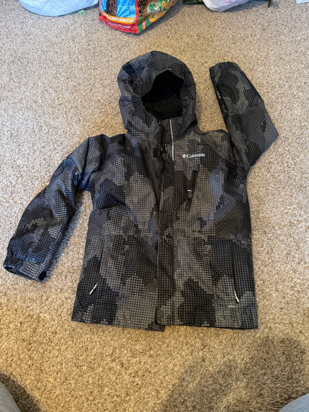 Columbia Kids' Black Gray Pixel Camo Raincoat